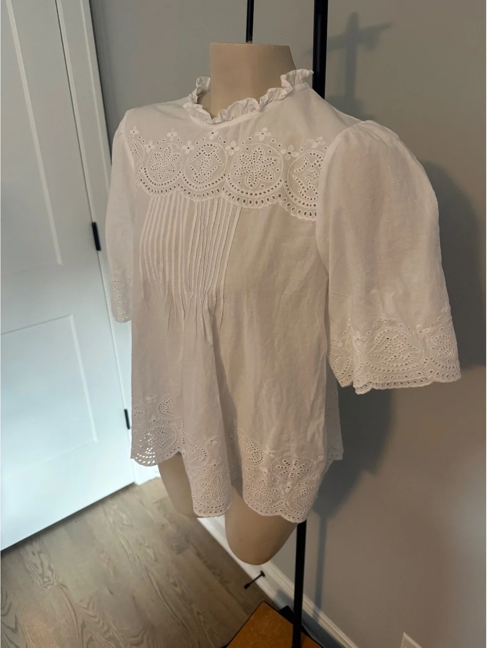 NWT Madewell White Eyelet Lace Puff Sleeve Blouse Size L